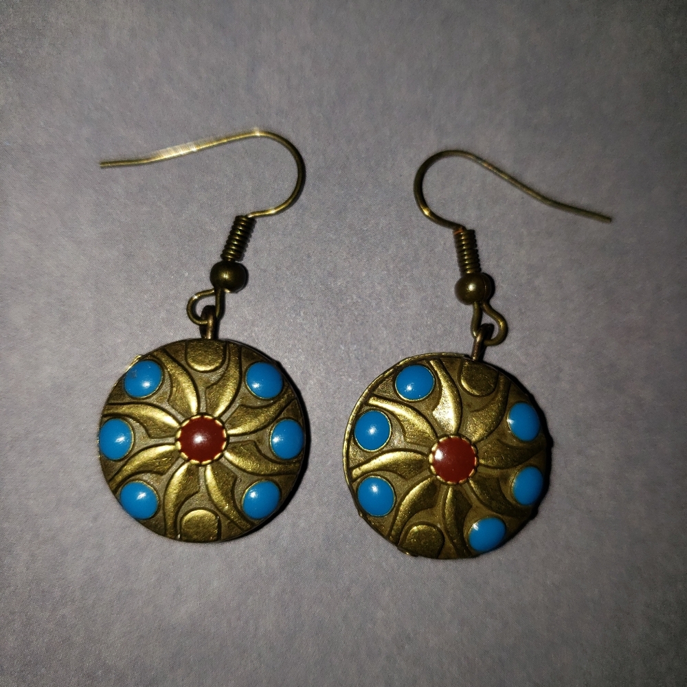 Gold and Blue Dangle Earrings